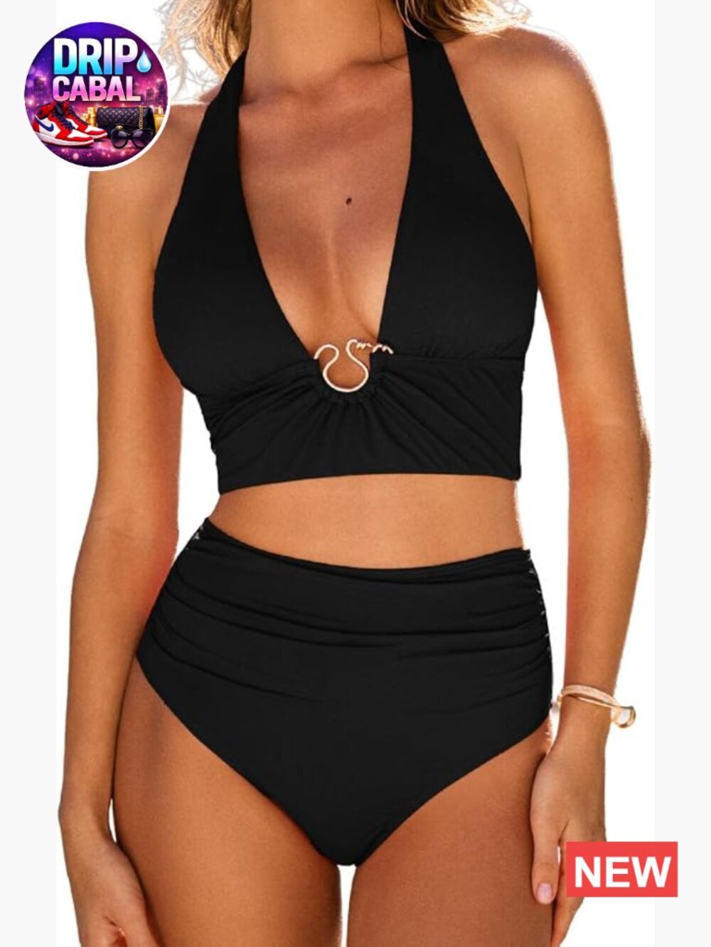 CUPSHE Womens Tankini Set Cropped Plunge Halter Two Piece Swimsuit High Waisted